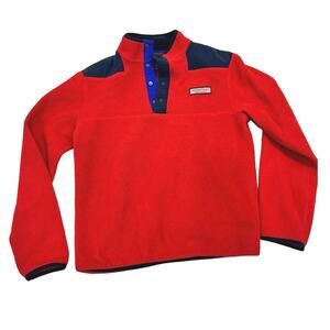 Vineyard Vines Women’s Shep Shirt Pullover, XS Red/Navy Plush Fleece Cozy Preppy
